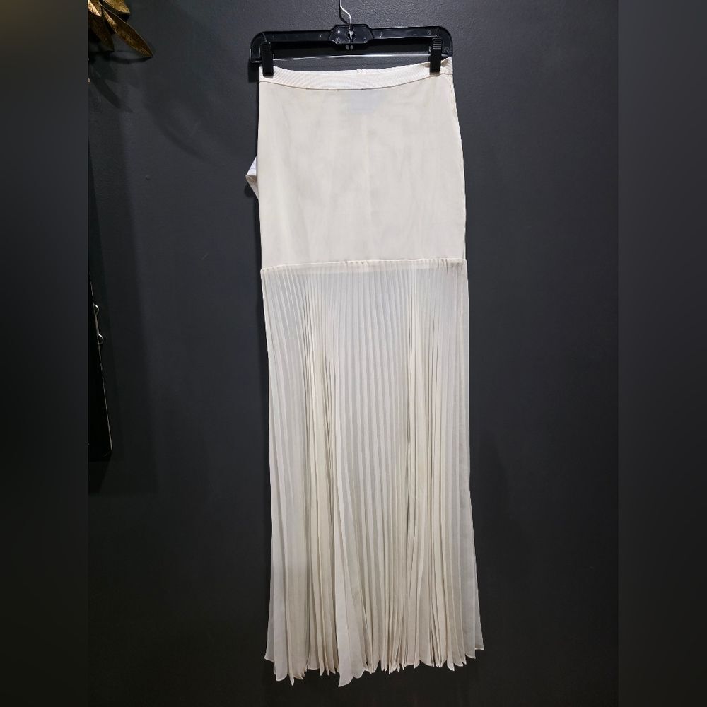 Herve Leger Cream Ivory Pleated Semi Sheer Maxi Skirt  Size S